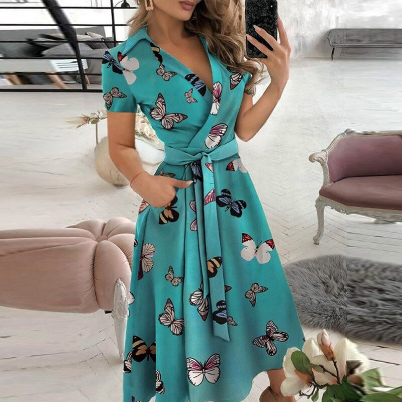 Zavando – Bindegürtel Damen Kleid Schmetterling