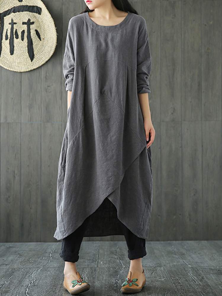 Zavando – Langärmliges Damenkleid Grau 2